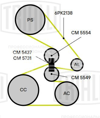 Ролик приводного ремня для автомобилей Acura MDX (00-) 3.5i/3.7i (только ролик натяжтеля) верхний w=31