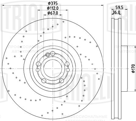 Диск тормозной передний для автомобилей Mercedes GLE (V167/C167) (18-) / GLS (X167) (19-) d=375 AMG (перфорированный)