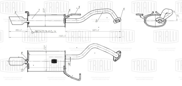 Глушитель для автомобилей Hyundai Santa Fe (06-) 2.2d основной правый (алюминизированная сталь)