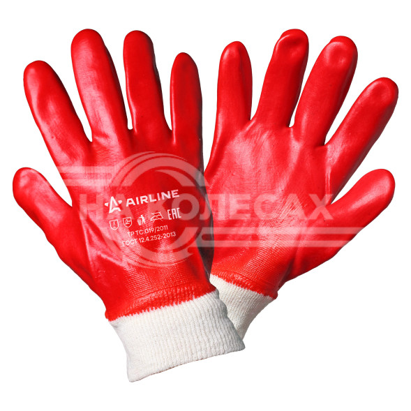 Перчатки полиэфирные МБС с полным ПВХ покрытием кисти (XL), красные, с подвесом