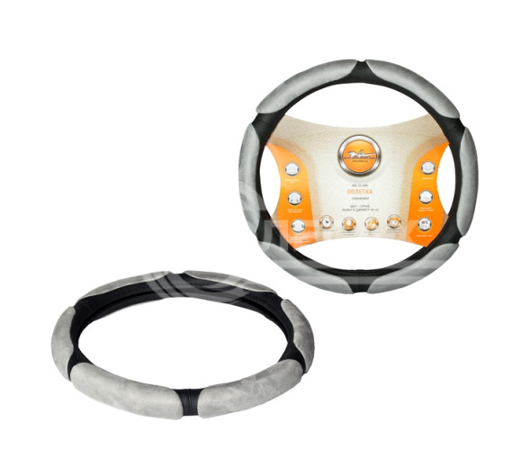 Оплетка на руль, спонжевая, серая, 40 см / L