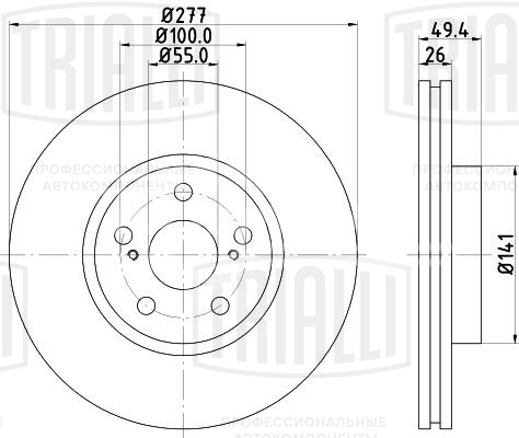 Диск тормозной передний для автомобилей Toyota Avensis (03-) d=277
