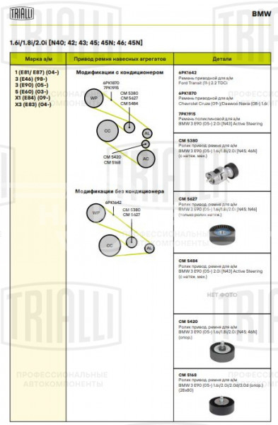 Ролик приводного ремня для автомобилей BMW 3 E46 (98-)/3 E90 (05-) 1.6i/1.8i/2.0i [N45; 46N] с натяжным механизмом