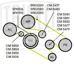 Ролик приводного ремня для автомобилей BMW  X5 E53 (99-)/X5 (E70) (06-)/X3 (04-) 2.0d/2.5d/3.0d [M57N] (натяжной ролик с кронштейном) генератора, ремень 6PK