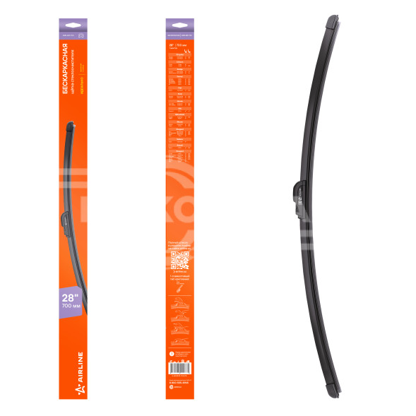 Щетка стеклоочистителя 700мм (28&quot;) бескаркасная, 1 адаптер (Hook 9x3, 9x4 mm - Крючок 9x3, 9x4 мм)