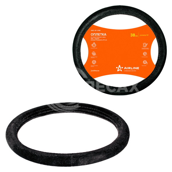 Оплетка на руль, искусственный мех, черная, 38 см / M