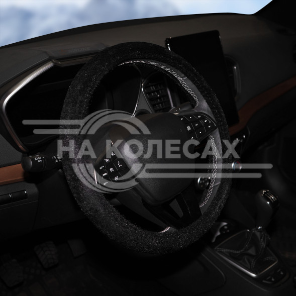 Оплетка на руль, искусственный мех, черная, 38 см / M