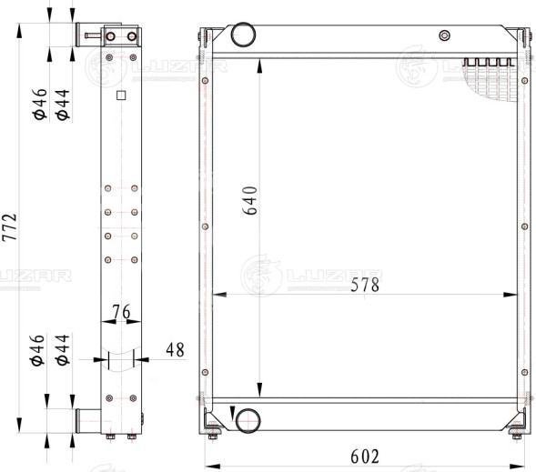 Радиатор охлаждения для автомобилей КАМАЗ Компас 12 (43082)/JAC N120 с двиг. Cummins ISF 3.8