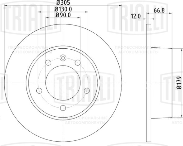 Диск тормозной задний для автомобилей Renault Master (98-) / Opel Movano (98-) d=305 не вентилируемый