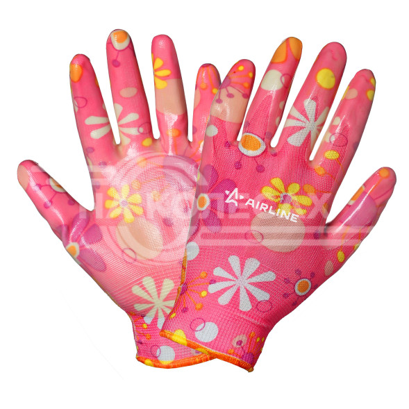 Перчатки полиэфирные с цельным нитрил. покрытием ладони, женские (M), розовые, с подвесом