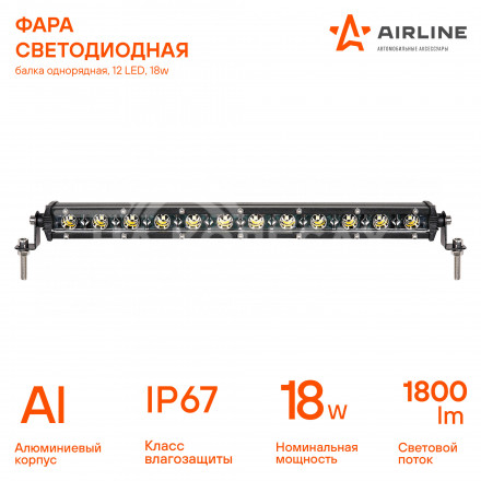 Фара (балка) светодиодная однорядная 12LED, направленный свет, 18Вт, 343x30x47мм, 12/24В