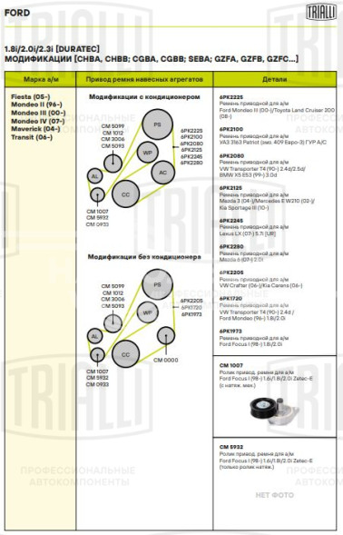 Ролик приводного ремня для автомобилей Ford Focus I (98-) 1.6i/1.8i/2.0i Zetec-E (с натяжным механизмом)