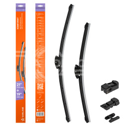 Щетки стеклоочистителя 530/480мм (21&quot;/19&quot;) бескаркасные для а/м Volkswagen Golf (91-4), Polo (01-09), Skoda Octavia (96-04), Mazda 3 (03-08), 2 шт. 4 типа адптр