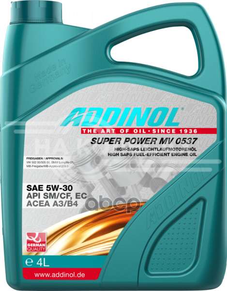 Моторное масло ADDINOL Super Power MV 0537, 5W-30, синтетическое