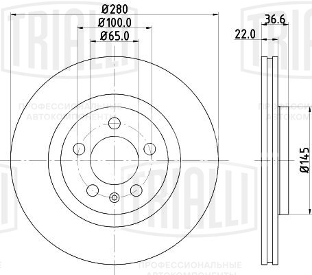Диск тормозной для автомобилей Skoda Octavia (96-)/Volkswagen Golf IV (97-) передний d=280