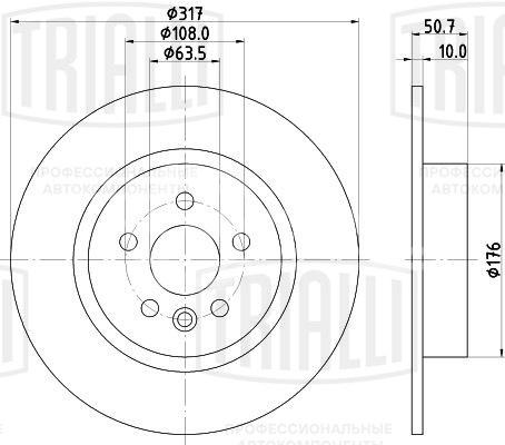 Диск тормозной задний для автомобилей Land Rover Range Rover Evoque (16-) d=317 окрашенный