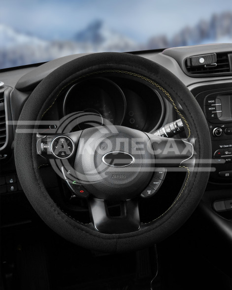 Оплетка на руль с подогревом, 12В, 36Вт, искусств.замша, черная, 38 см/М