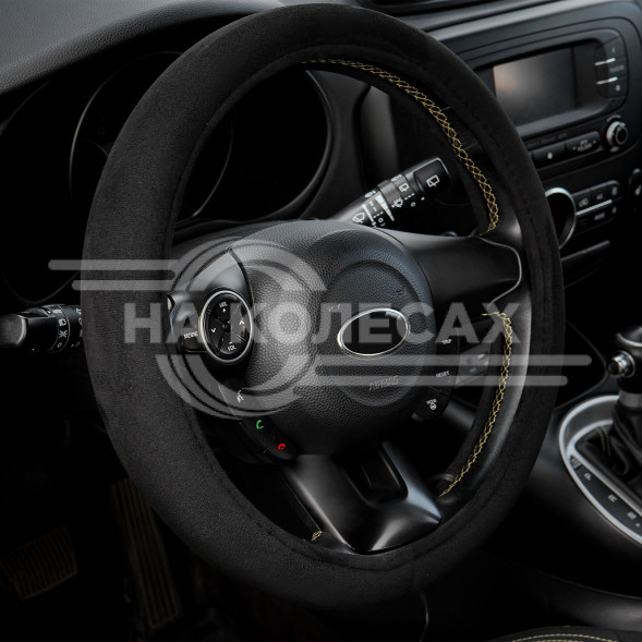 Оплетка на руль с подогревом, 12В, 36Вт, искусств.замша, черная, 38 см/М
