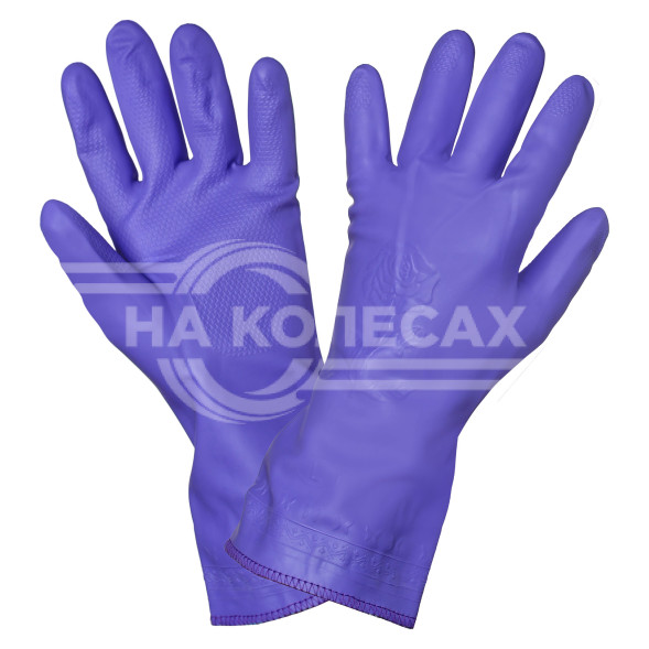 Перчатки ПВХ хозяйственные с подкладкой (L), фиолетовые, с подвесом