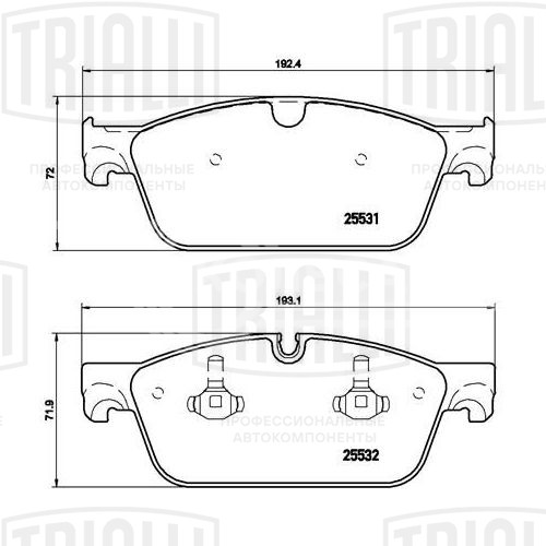 Колодки тормозные для автомобилей Mercedes ML (W166) (11-) дисковые передние 193x72