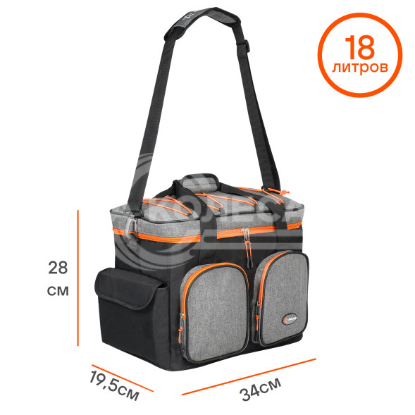 Сумка-холодильник (термосумка) PRO, 18л, 34*28*19.5см, водонепр., чер./сер.