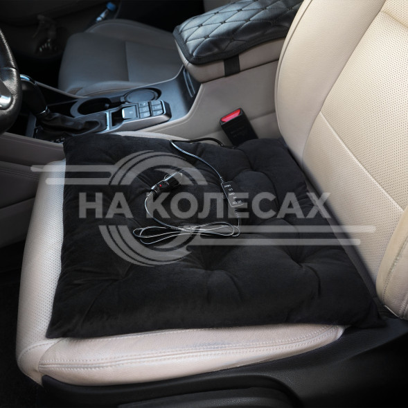 Подушка с подогревом на сиденье 12В, 19/26 Вт (41*41 см), стеганная, черная