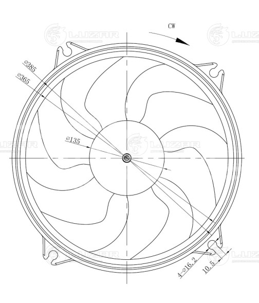 Электровентилятор охлаждения для автомобилей Peugeot 307 (00-)/308 (07-)/Citroen C4 (04-) (с кожухом)