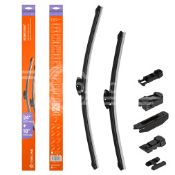 Щетки стеклоочистителя 600/450мм (24&quot;/18&quot;) бескаркасные для а/м LADA ВАЗ Vesta (15-19), Skoda Octavia (12-), Mitsubishi Lancer (02-10), Renault Duster (17-), 2 шт. 7 типов адптр