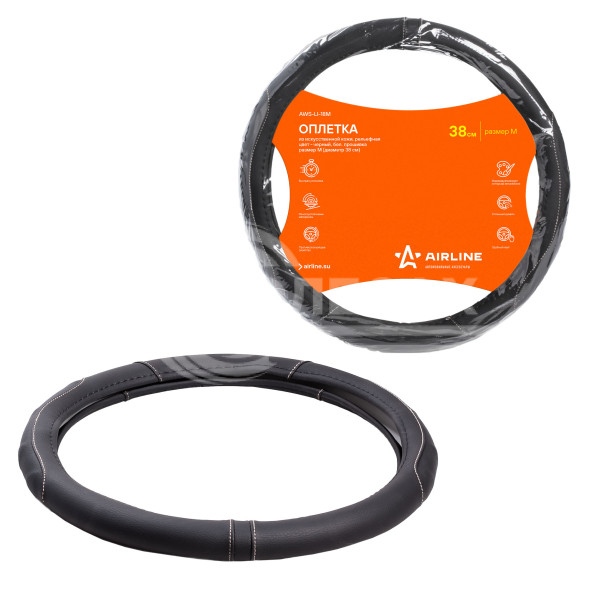 Оплетка на руль, искусст. кожа, рельефная, черная, 38 см/М