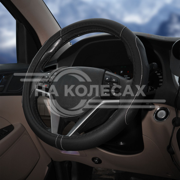 Оплетка на руль, искусст. кожа, рельефная, черная, 38 см/М
