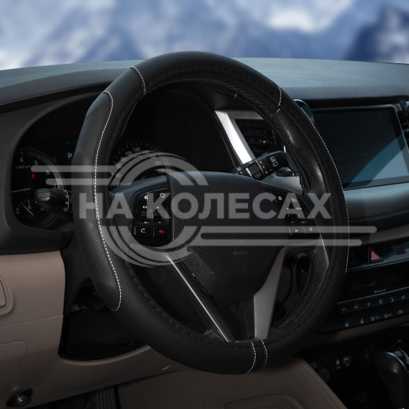 Оплетка на руль, искусст. кожа, рельефная, черная, 38 см/М