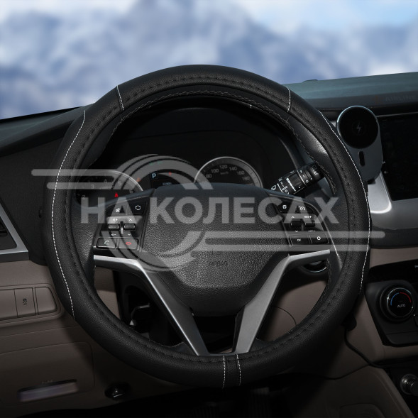 Оплетка на руль, искусст. кожа, рельефная, черная, 38 см/М