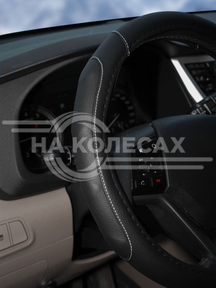 Оплетка на руль, искусст. кожа, рельефная, черная, 38 см/М