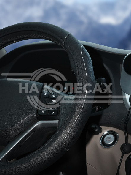 Оплетка на руль, искусст. кожа, рельефная, черная, 38 см/М