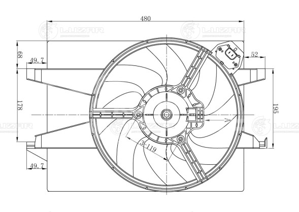 Электровентилятор охлаждения для автомобилей Ford Fusion (02-)/Fiesta (01-) (с кожухом и резистором) A/C+