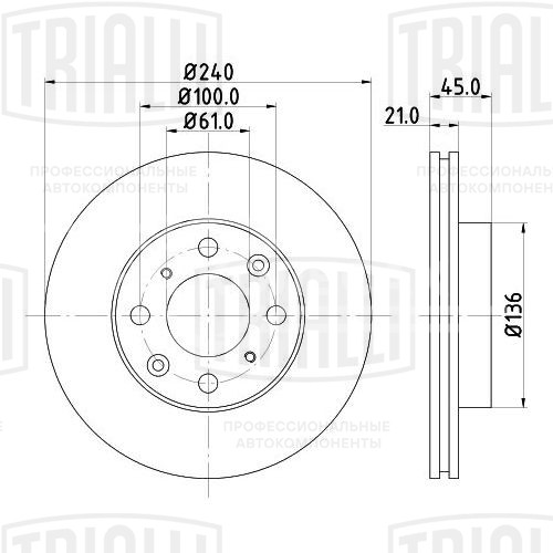 Диск тормозной передний для автомобилей Honda Civic V-VI (91-) d=240