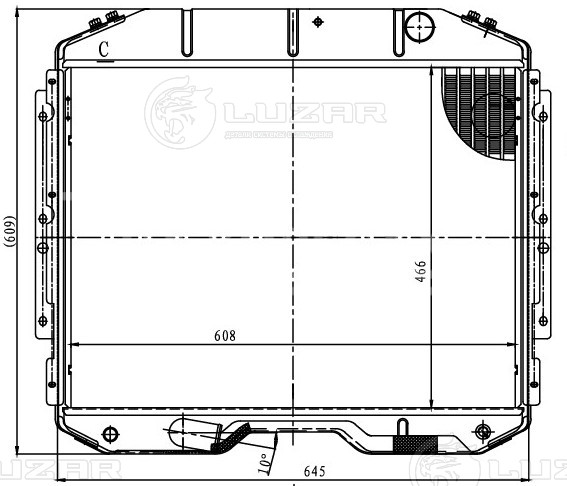 Радиатор охлаждения для автомобилей ГАЗ 33098 с двиг. ЯМЗ 53442 E-4 (без горловины, алюм.)