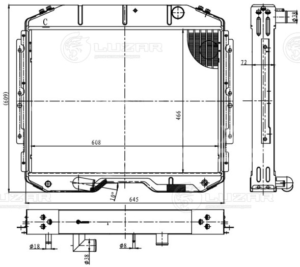 Радиатор охлаждения для автомобилей ГАЗ 33098 с двиг. ЯМЗ 53442 E-4 (без горловины, алюм.)