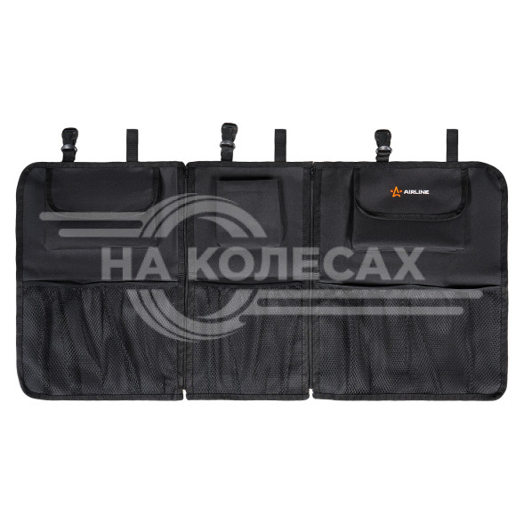 Органайзер на спинку заднего сиденья, 3/3, раздельный на молнии, с карманами, черный