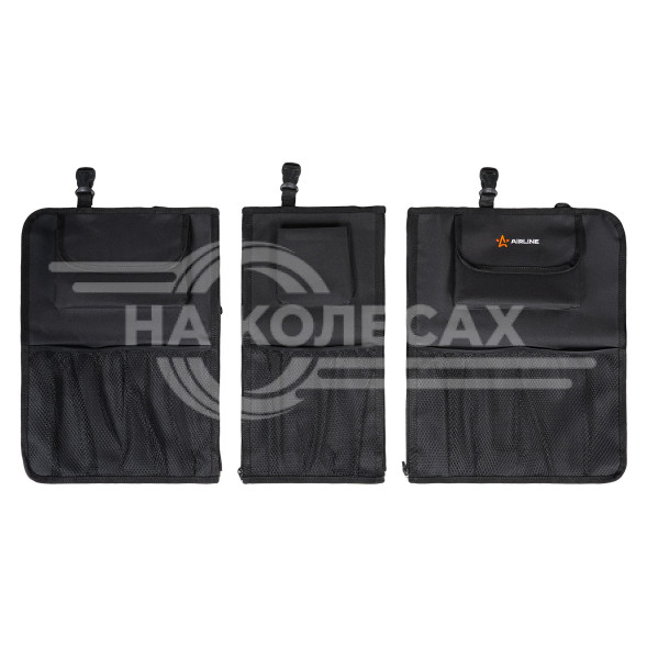 Органайзер на спинку заднего сиденья, 3/3, раздельный на молнии, с карманами, черный