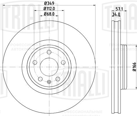 Диск тормозной передний для автомобилей Audi A4 (16-) / A5 (16-) / A6 (18-) / Q5 (18-) / Q7 (15-) d=349 окрашенный