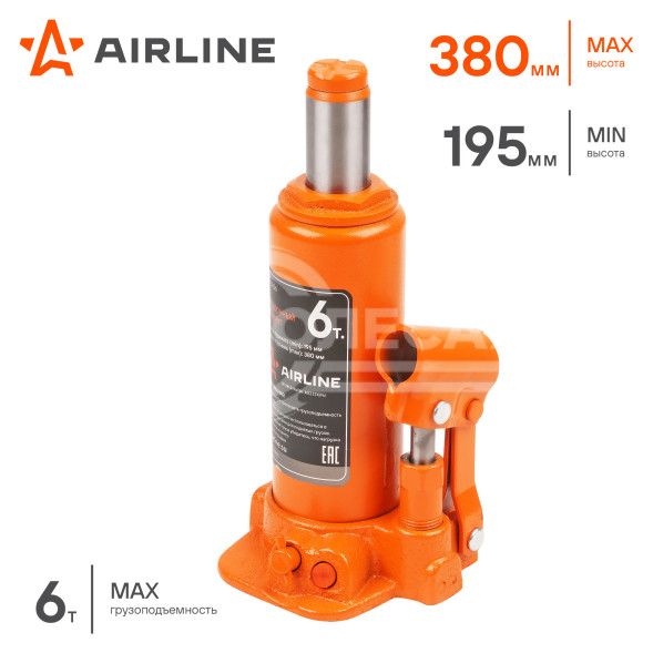 Домкрат бутылочный 6т 195-380мм PRO