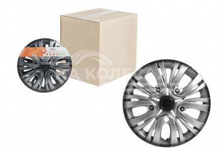 Колпаки колесные 13&quot; &quot;Лион +&quot;, серебристо-черный, карбон, компл. 2 шт.