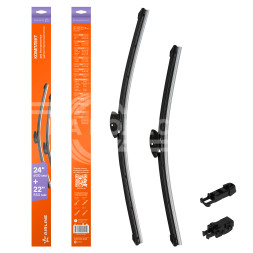 Щетки стеклоочистителя 600/550мм (24&quot;/22&quot;) бескаркасные для а/м Lexus LX (98-), Honda Accord (08-), Mercedes-Benz E-Class (16-), BMW 5 (03-10), 2 шт. 3 типа адптр