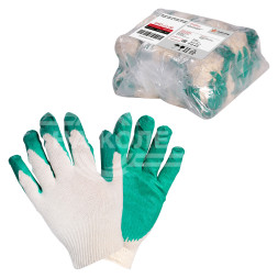 Перчатки трикотажные ХБ с латексным покрытием ладони, зеленые, (1 пара) 13 класс, мод.703