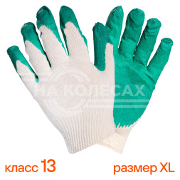 Перчатки трикотажные ХБ с латексным покрытием ладони, зеленые, (1 пара) 13 класс, мод.703