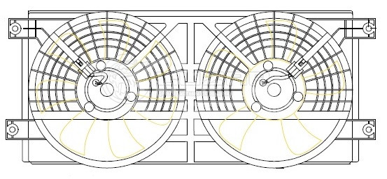 Электровентилятор кондиционера для автомобилей SsangYong Kyron (05-)/Actyon (05-) (2 вент.) (с кожухом)