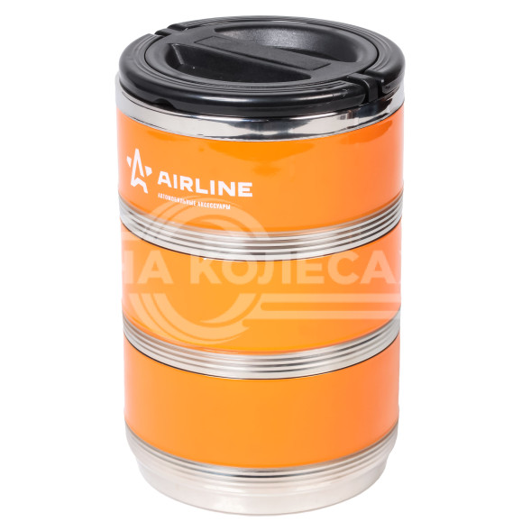 Ланч-бокс для еды с ручкой (термо), нерж. сталь (304), 3 контейнера, 2,1 л., оранж./черн.