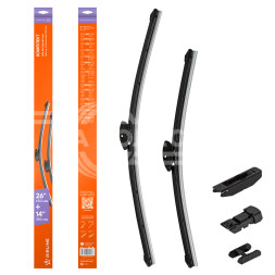 Щетки стеклоочистителя 650/350мм (26&quot;/14&quot;) бескаркасные для а/м Toyota Corolla (07-13), LADA ВАЗ XRAY (15-), Kia Ceed (12-), 2 шт. 4 типа адптр