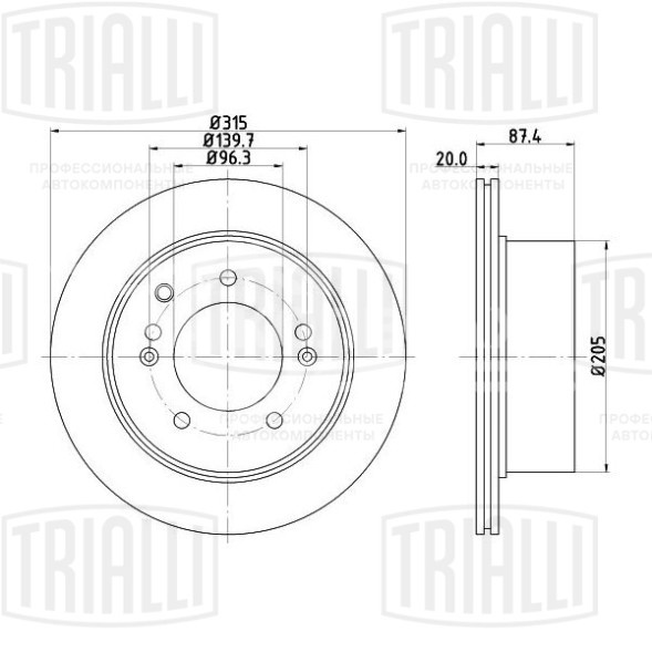 Диск тормозной задний для автомобилей Kia Sorento I (02-) d=315